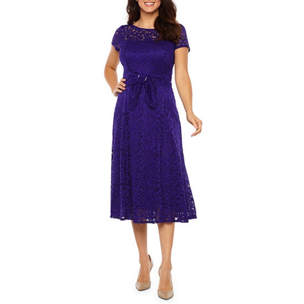 Perceptions purple lace floral fit and flare H3